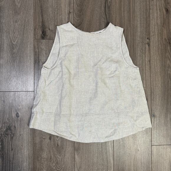 Madewell Linen Pleated Shell Top WMNS M Creamy Gray Wide Swing Hem Keyhole Back - Picture 4 of 8